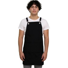 Kardelen İş Elbiseleri Barbanza Siyah Askılı Şef Önlüğü – Dayanıklı Kumaş, Mutfak ve Barista Önlüğü