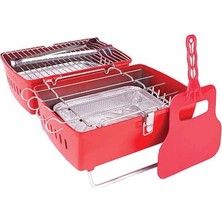 Nuvvo Aniva Kırmızı Aksesuarlı Prtk Mangal Taşınabilir Katlanabilir Portatif Çift Taraflı Alüminyum Döküm Kömürlü Outdoor Tasarım Ödüllü Grill Table Barbekü