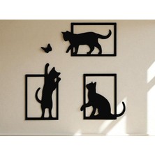 Karerca 3 Lü Kedi Duvar Süsü Duvar Dekorasyon Dekoratif Tablo