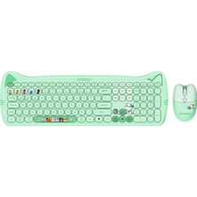 Everest KM-6283 Catty Renkli Tuşlu Yeşil 2.4 Ghz + Bt Kablosuz Q Multimedia Klavye + Mouse + Pad Set