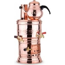 Nuvvo Geleneksel El Yapımı Bakır Semaver, Odun ve Kömür Yakıtlı, Tombik Model, Rose Gold Renk, Çaydanlıklı