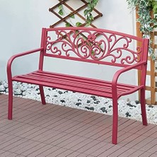 Nuvvo Generisch Bu Hava Koşullarına Dayanıklı Metal Bahçe Bankı, Çiçek Tasarımlı, Kolçaklar ve Paslanmaz Tasarım Bahçe, Çim, Balkon ve Teras Için Idealdir, Kırmızı, Sağlam ve Şıktır.