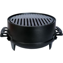 Nuvvo Lava Döküm Yuvarlak Mangal Izgara Set Döküm Demir Yekpare Çift Kulplu Çap (Ø)36CM.