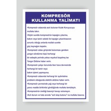 Tnk Market Uyarı Levhaları ''kompresör Kullanma Talimatı'' 25X35 cm Folyo Sticker Uyarı Levhası
