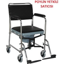 Poylin P689 Akülü Banyo Tuvalet Sandalyesi Katlanabilir Siyah Tekerlekli Antibakteriyal Oturma