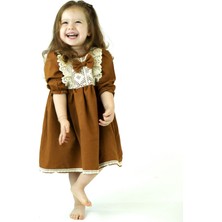 Catz Kids Kahve Güpürlü Elbise ve Toka Kız Çocuklar İçin Özel Tasarım Şık Stil