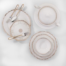 Korkmaz Eliza Collection 60 Parça Beyaz Porselen Yuvarlak Yemek Takımı 12 Kişilik Düz Tema