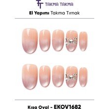 Takma Takma EKOV1682 Kısa Oval 10'lu Tekrar Kullanılabilir El Yapımı Protez Takma Tırnak - Ten Rengi-XS