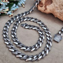 Bir Gümüş Aşkı 925 Ayar Gümüş Özel Kutu Kilitli Üzeri Yarı Desenli Gurmet Model Erkek Kolye 8.5 mm