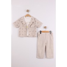 Joy Kids Erkek Çocuk %100 Pamuk Oversıze Keten Takım Elbise (2-5yaş) (Ekru)