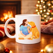 Youday Accessories Kadın ve Köpek Figürlü Sevgi Temalı Porselen Kupa Model 78 – Hayvanseverlere Özel Anlamlı Tasarım Kahve Kupası
