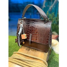 Kroko Desenli Hakiki Deri El ve Omuz Çantası - Bohem Vintage Tasarım - Animal