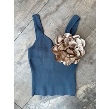 Triko Dokuma Crop Bluz - Şık ve Rahat Tasarım - Blue