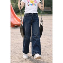Cedy Denim Kız Çocuk Yüksek Bel  Pamuk Denim Palazzo Jean Pantolon Regular Fit