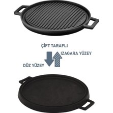 Lava Döküm Gözleme Tavası 28 cm Siyah Düz ve Izgara Yüzeyli Tek Taraflı Kaliteli Malzeme