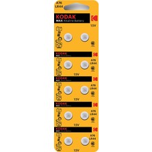 Kodak A76/LR44 Alkalin Düğme Pil 10'lu Paket 1,5 V 120 mAh Tek Kullanımlık Yüksek Performans