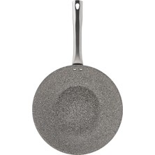 Emsan Sansa 28 cm Granit Wok Tava Gri Renkli Yanmaz Yapışmaz Kaplama ile Kolay Temizlik