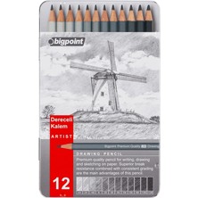 Bigpoint Metal Kutulu Dereceli Resim Çizim Kalemi 12'li Farklı Sertlik Dereceleri ile İdeal