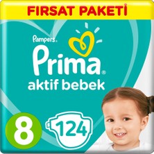 Prima Bebek Bezi Aktif Bebek 8 Beden 17+ Kg Bantlı Bez 124 Adet Hızlı Emici Teknoloji