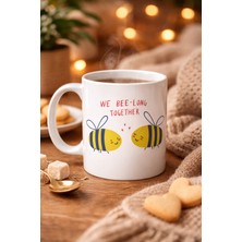 Youday Accessories Model 24 We Bee-Long Together Yazılı Sevimli Arı Tasarımlı Porselen Kupa - Sevgiliye Arkadaşa Özel Hediye