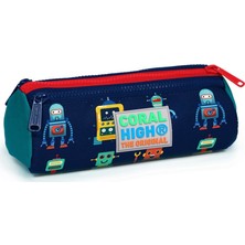 Coral High Lacivert Robot Desenli Üç Bölmeli Kalem Çantası Polyester Malzemeden 22324