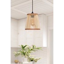 Ahşap Fabrikası Rustik Serisi 20 Cm Ayder Ahşap Sarkıt Avize Açık Kahverengi Yatak Odası İçin