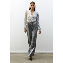 362 Fashion Butik Beli Lastikli Parlak Pantolon