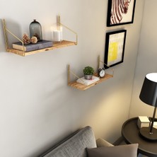 Bino Duvar Rafı Altın Renk 3'lü Set Modern Ahşap Metal Kitaplık Mutfak Banyo Kullanımı