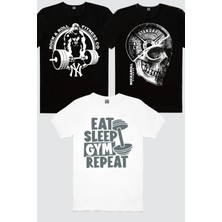 ROCKANDROLL Disk Kafa Siyah, Gym Hayatı Beyaz, Gorilla Gym 3'lü Erkek Tshirt Eko Paket