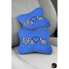 Tusba Market Tofaş Şahin Doğan Kartal Araç Koltuk Seyahat Nakışlı Mavi Oto Boyun Yastığı / 2'li Set