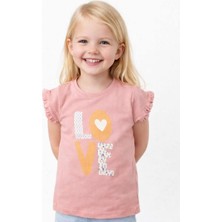Noone Kız Çocuk Love Baskılı Fırfırlı Kollu T-Shirt | 6 Renk | %100 Pamuk