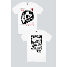 Rock&Roll Chicago Racing Beyaz, Drift Anime 2'li Erkek Tshirt Eko Paket