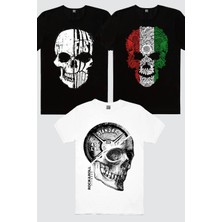 ROCKANDROLL Italyan Kurukafa, Disk Kafa Beyaz, Hızlı Yaşa 3'lü Erkek Tshirt Eko Paket