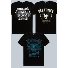 Rock&Roll Aerosmith, Deftones, Metallica Kurukafa 3'lü Erkek Tshirt Eko Paket