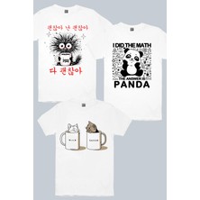 ROCKANDROLL Panda Cevabı, Sabah Kahvesi, Sütlü Sade Beyaz 3'lü Erkek Tshirt Eko Paket