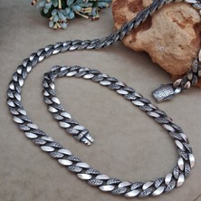 Bir Gümüş Aşkı 925 Ayar Gümüş Özel Kutu Kilitli Üzeri Yarı Desenli Gurmet Model Erkek Kolye 8.75 mm