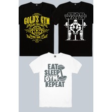 Rock&Roll Trooper Gym, Gym Hayatı Beyaz, Golds Gym 3'lü Erkek Tshirt Eko Paket