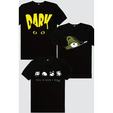 Rock&Roll Fermuarlı Teddy, Panda Taklası, Karanlık Kedi 3'lü Kadın Tshirt Eko Paket
