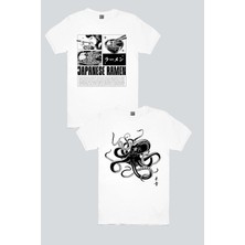 Rock&Roll Japon Noodle Beyaz, Japon Ahtapot 2'li Kadın Tshirt Eko Paket