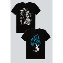 ROCKANDROLL Goku Silüet, Mavi Saçlı Kahraman 2'li Kadın Tshirt Eko Paket