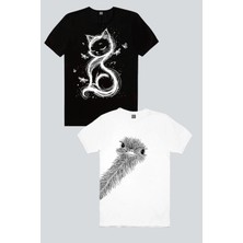 Rock&Roll Devekuşu Merakı, Kedi Prenses Siyah 2'li Kadın Tshirt Eko Paket