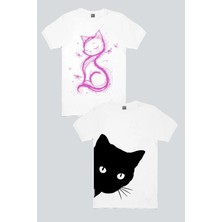 Rock&Roll Meraklı, Kedi Prenses Beyaz 2'li Kadın Tshirt Eko Paket