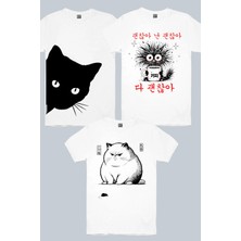Rock&Roll Kedi Fare, Meraklı, Sabah Kahvesi 3'lü Kadın Tshirt Eko Paket
