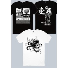Rock&Roll Japon Noodle Siyah, Japon Ahtapot, Cool Anime 3'lü Kadın Tshirt Eko Paket
