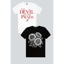 Rock&Roll Marka Sever Beyaz, Yaz Çiçekleri 2'li Kadın Tshirt Eko Paket