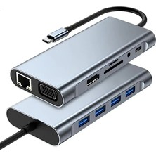Daytona FC31 Macbook Uyumlu Type-C™ UBS-C to 3* USB 3.0 4K 1080p HD HDMI VGA RJ45 Pd Aux Sd Tf  11IN1 Çevirici Hub Adaptör