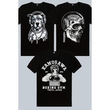Rock&Roll Kolyeli Pit, Disk Kafa Siyah, Anime Boksör 3'lü Erkek Tshirt Eko Paket