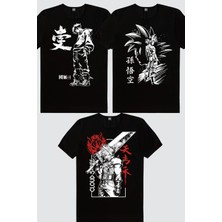 Rock&Roll Cool Anime, Goku Silüet, Dev Kılıçlı Kahraman 3'lü Erkek Tshirt Eko Paket