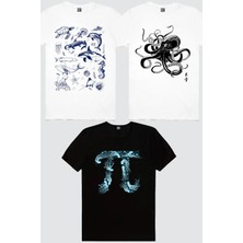 Rock&Roll Denizde Hayat, Derin Pi, Japon Ahtapot 3'lü Kadın Tshirt Eko Paket