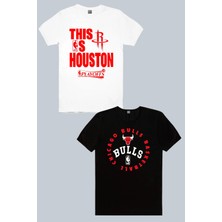 Rock&Roll Bulls Basket, Rockets Basket Beyaz 2'li Erkek Tshirt Eko Paket